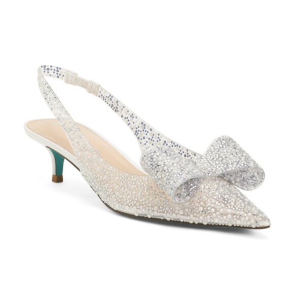 NWB$120 BETSEY JOHNSON Patti Faux Pearl Covered Slingback Kitten Heel w/ Bow 7.5 - Picture 2 of 10